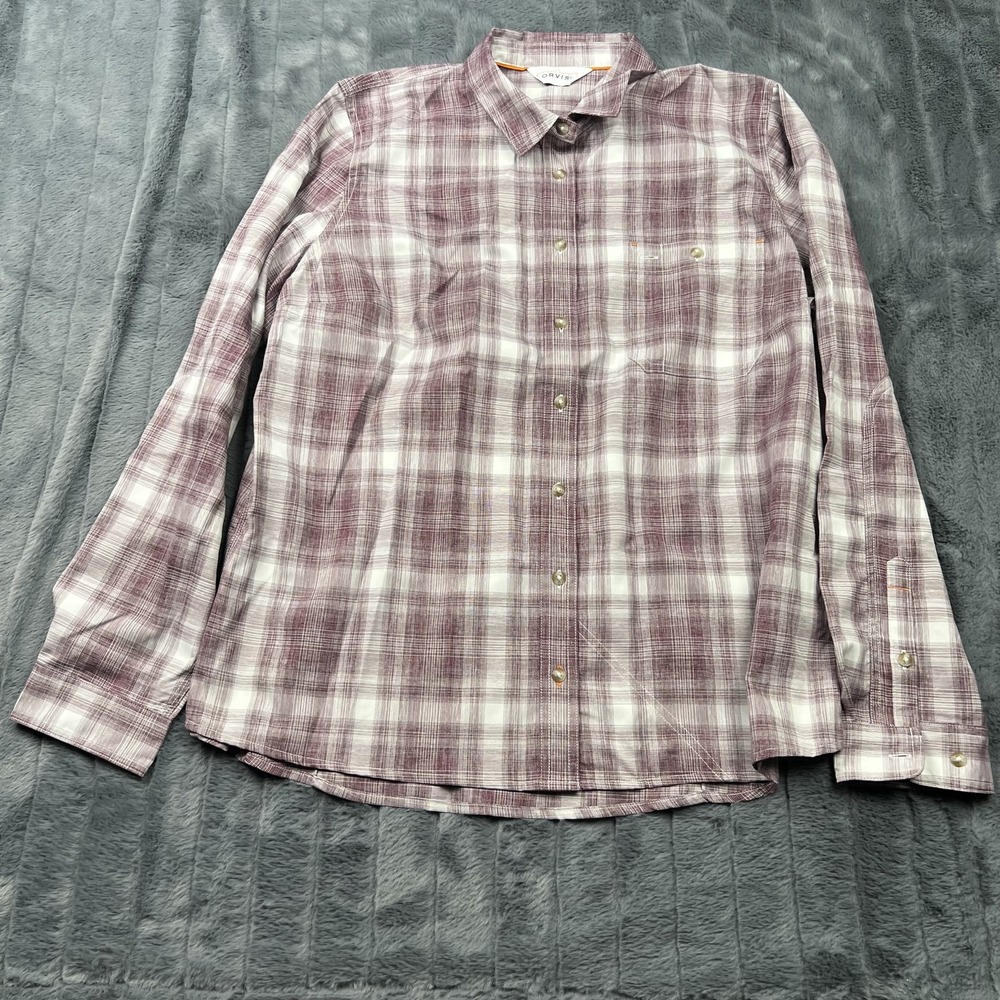Orvis Button-Up Mens XL Red Plaid Long Sleeve Collared Polyester Shirt